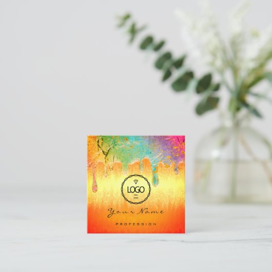 爪、 ネイルメイクアップホログラフィックドリップマーメイドロゴQRコード スクエア名刺 (スタンド正面)