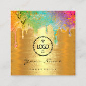 爪、 ネイルメイクアップホログラフドリップロゴQRCode金ゴールドユニコール スクエア名刺 (正面)