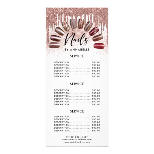 爪、 ネイルモダンバラ金ゴールド価格表 ラックカード (正面)