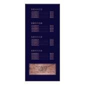 爪、 ネイルモダン金ゴールドタイポグラフィネイビーブルー価格表 ラックカード (裏面)