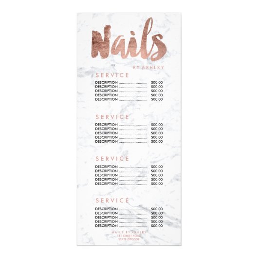 爪、 ネイルモダン金ゴールドタイポグラフィ大理石価格表8 ラックカード (正面)