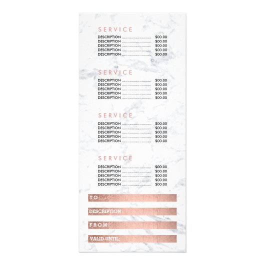 爪、 ネイルモダン金ゴールドタイポグラフィ大理石価格表8 ラックカード (裏面)