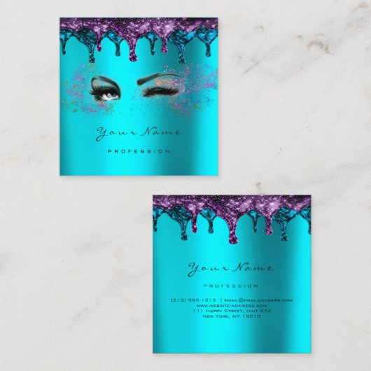 爪、 ネイルワックス睫毛脱毛ブルーターコイズ スクエア名刺 (正面/裏面)
