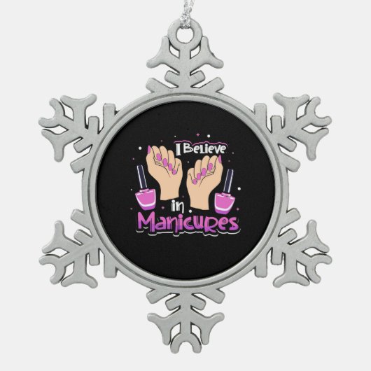 爪、 ネイル信じの巻上げ スノーフレークピューターオーナメント (正面)