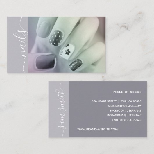 爪、 ネイル写真テンプレート書字署名 名刺 (正面/裏面)