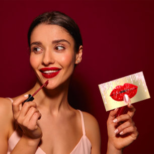 爪、 ネイル化粧アーティストピンクドリップスキスリップスレッドVIP 名刺