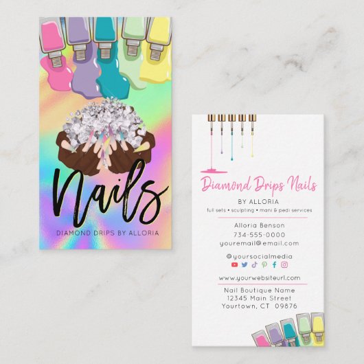 爪、 ネイル技術サロンハンズ&ダイヤモンドロゴホログラフィック 名刺 (正面/裏面)