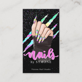 爪、 ネイル技術ホログラフィッククロースラッシュ爪、 ネイルショップロゴBU 名刺