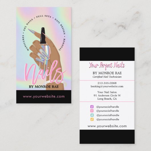 爪、 ネイル技術又はスタイリストネイルサロンホログラフィックビジネス 名刺 (正面/裏面)