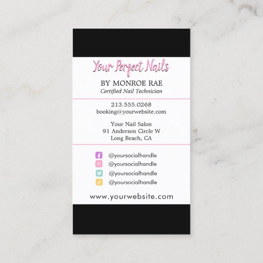 爪、 ネイル技術又はスタイリストネイルサロンホログラフィックビジネス 名刺 (裏面)