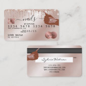 爪、 ネイル技術者のクレジットカードのスタイル付きバラ金ゴールドドリップ 名刺 (正面/裏面)