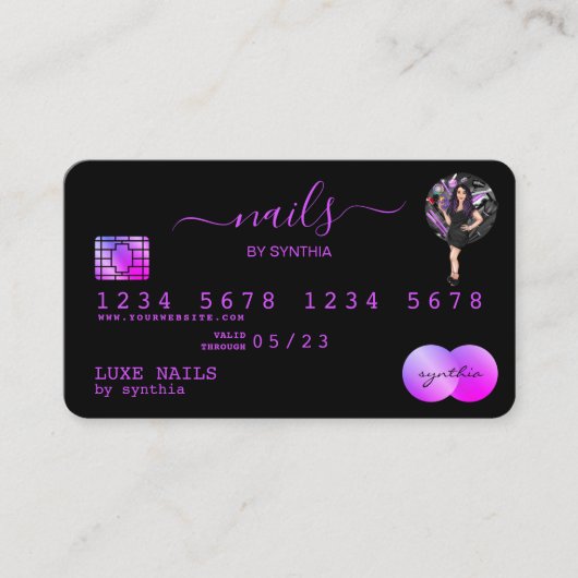 爪、 ネイル技術者クレジットカードのスタイル付きRPurple 名刺 (正面)
