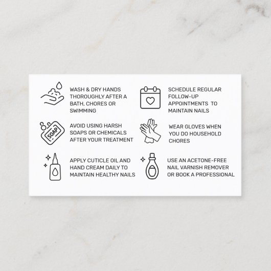 爪、 ネイル指示アフターケアカード 名刺 (裏面)