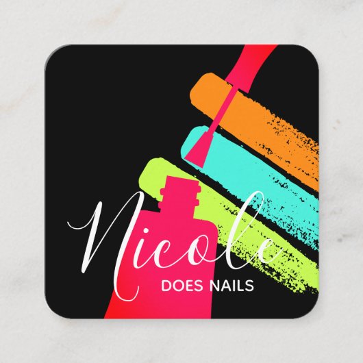 爪、 ネイル研磨カラフル塗抹ネイルアーティストサロン スクエア名刺 (正面)