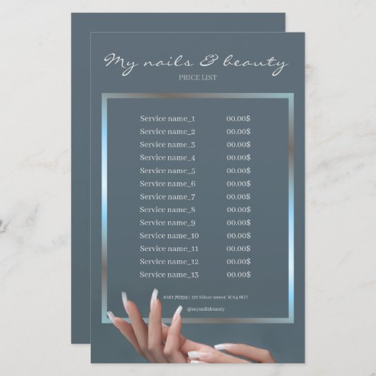 爪、 ネイル美しいサロンの背景およびフレーム価格表 (正面/裏面)