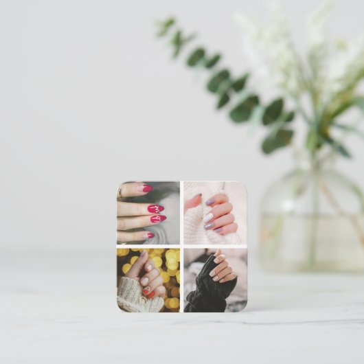 爪、 ネイル美しいサロンネイルアーティスト4写真QRコード スクエア名刺 (スタンド正面)