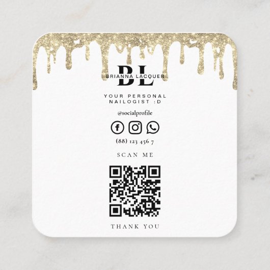爪、 ネイル美しいサロン爪、 ネイルアートマニキュア金ゴールド スクエア名刺 (裏面)