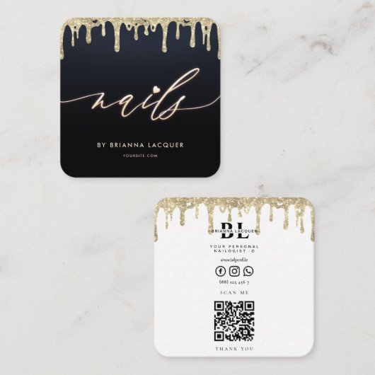 爪、 ネイル美しいサロン爪、 ネイルアートマニキュア金ゴールド スクエア名刺 (正面/裏面)