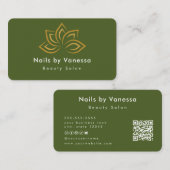 爪、 ネイル美しいサロンQrコードモスグリーン名刺 名刺 (正面/裏面)