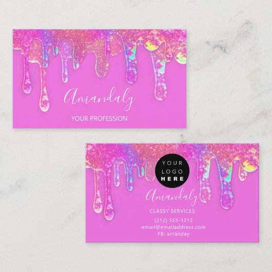 爪、 ネイル美しいロゴドリップホログラフィックピンク 名刺 (正面/裏面)