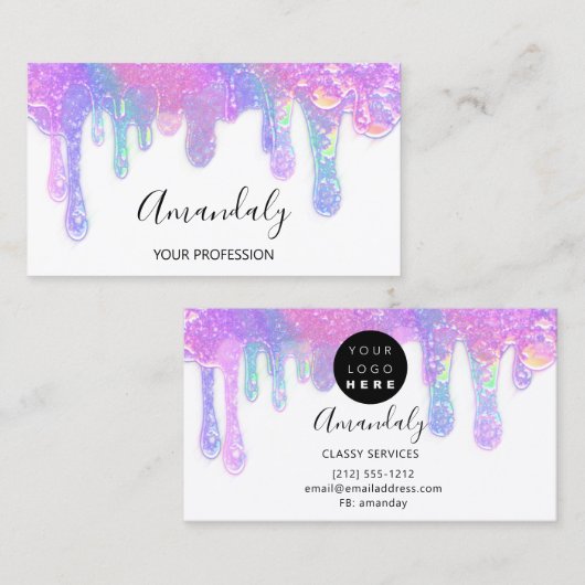 爪、 ネイル美しいロゴドリップホログラフィピンクブルー 名刺 (正面/裏面)