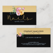爪、 ネイル金ゴールドグリッター&カラフルフローラブーケ 名刺 (正面/裏面)