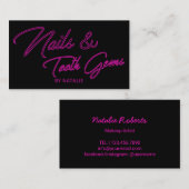 爪、 ネイル&ティースジェムネオンピンクタイポグラフィサロン 名刺 (正面/裏面)