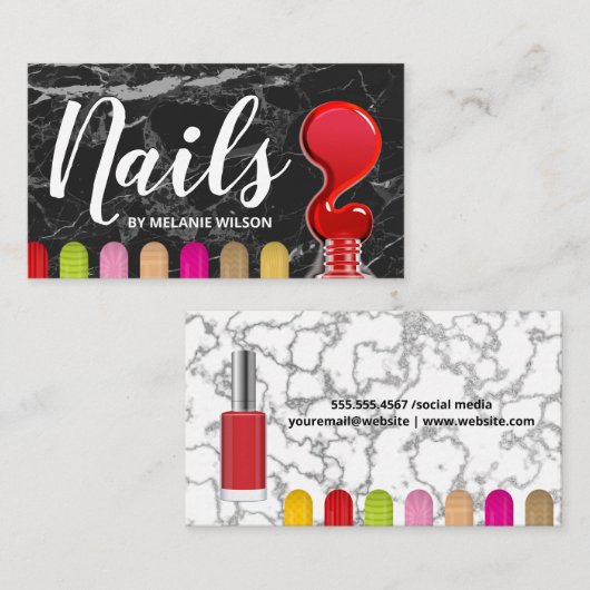 爪、 ネイル |レッド爪、 ネイルポーランドフロー |色彩の鮮やか爪、 ネイル 名刺 (正面/裏面)
