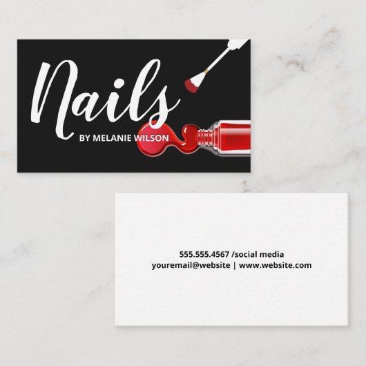 爪、 ネイル | 赤爪、 ネイルポーランドとブラシ 名刺 (正面/裏面)