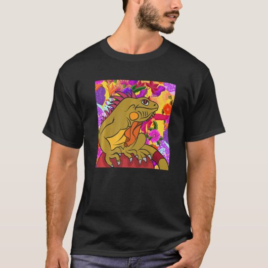 爬虫動物熱帯花ペットトカゲフローラ Tシャツ (正面)