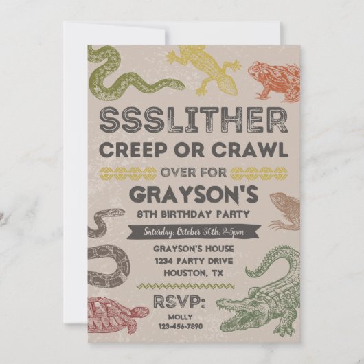 爬虫性パーティの招待状 |爬虫類誕生日 招待状 (正面)