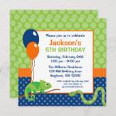 爬虫性水玉模様子供の誕生日 招待状 (正面/裏面)