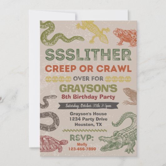 爬虫性誕生日招待状 |爬虫類パーティー 招待状 (正面)