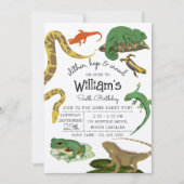 爬虫類とトカゲと両生類の子供の誕生日クラフト 招待状 (正面)