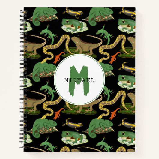 爬虫類と両生類の子供用モノグラム ノートブック (正面)