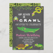 爬虫類の女の子の誕生日パーティー招待状 招待状 (正面/裏面)