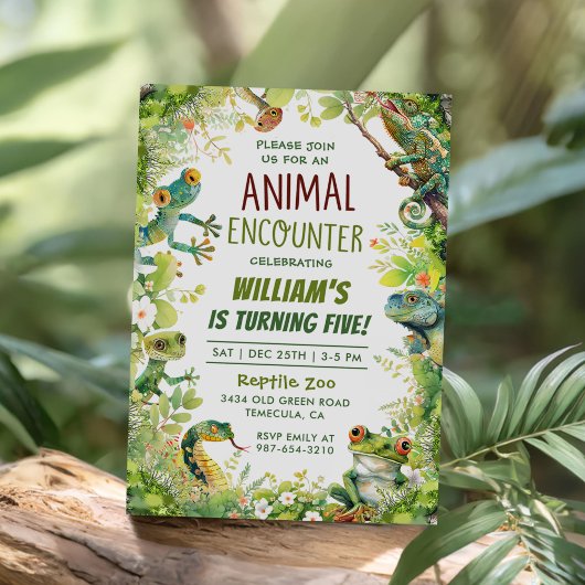 爬虫類の子供の誕生日パーティー 招待状