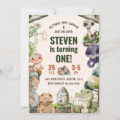 爬虫類の子供の誕生日パーティー 招待状 (正面)