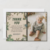 爬虫類の子供の誕生日写真 サンキューカード (正面)