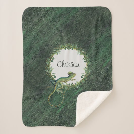 爬虫類の恋人のアート名前をカスタムする素朴緑 シェルパブランケット (正面)