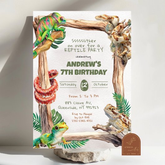 爬虫類の男の子の誕生日 招待状