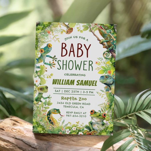 爬虫類の男の子の赤ちゃんシャワー 招待状