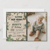 爬虫類をテーマにした子供の誕生日パーティーの写真 招待状 (正面)