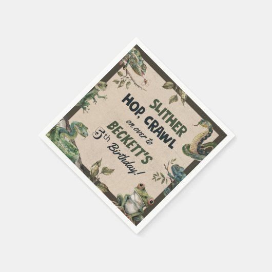 爬虫類をテーマにした子供の誕生日パーティー スタンダードカクテルナプキン (角)