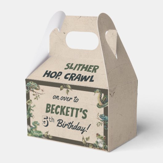 爬虫類をテーマにした子供の誕生日パーティー フェイバーボックス (裏面サイド)
