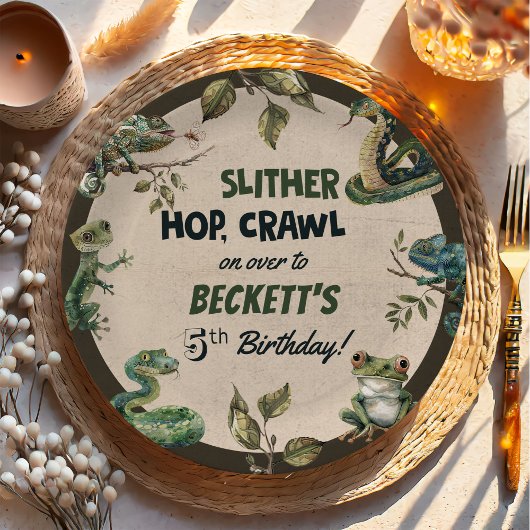 爬虫類をテーマにした子供の誕生日パーティー ペーパープレート