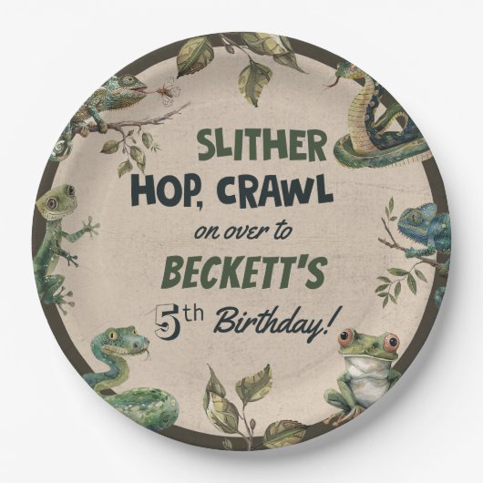 爬虫類をテーマにした子供の誕生日パーティー ペーパープレート (正面)