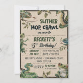 爬虫類をテーマにした子供の誕生日パーティー 招待状 (正面)