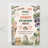 爬虫類をテーマにした子供の誕生日パーティー 招待状 (正面)