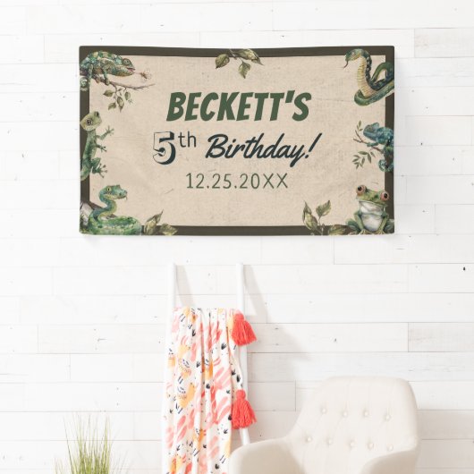 爬虫類をテーマにした子供の誕生日パーティー 横断幕 (インサイチュ)